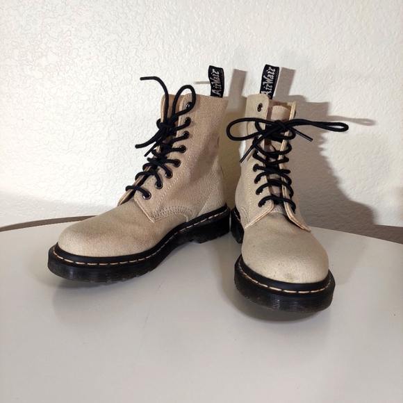 Dr. Martens Page Mix Beige Canvas Lace Up Boots - Picture 10 of 16